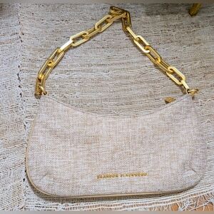 Brandon Blackwood • Jacqueline Cream Linen Gold Chain Shoulder Bag